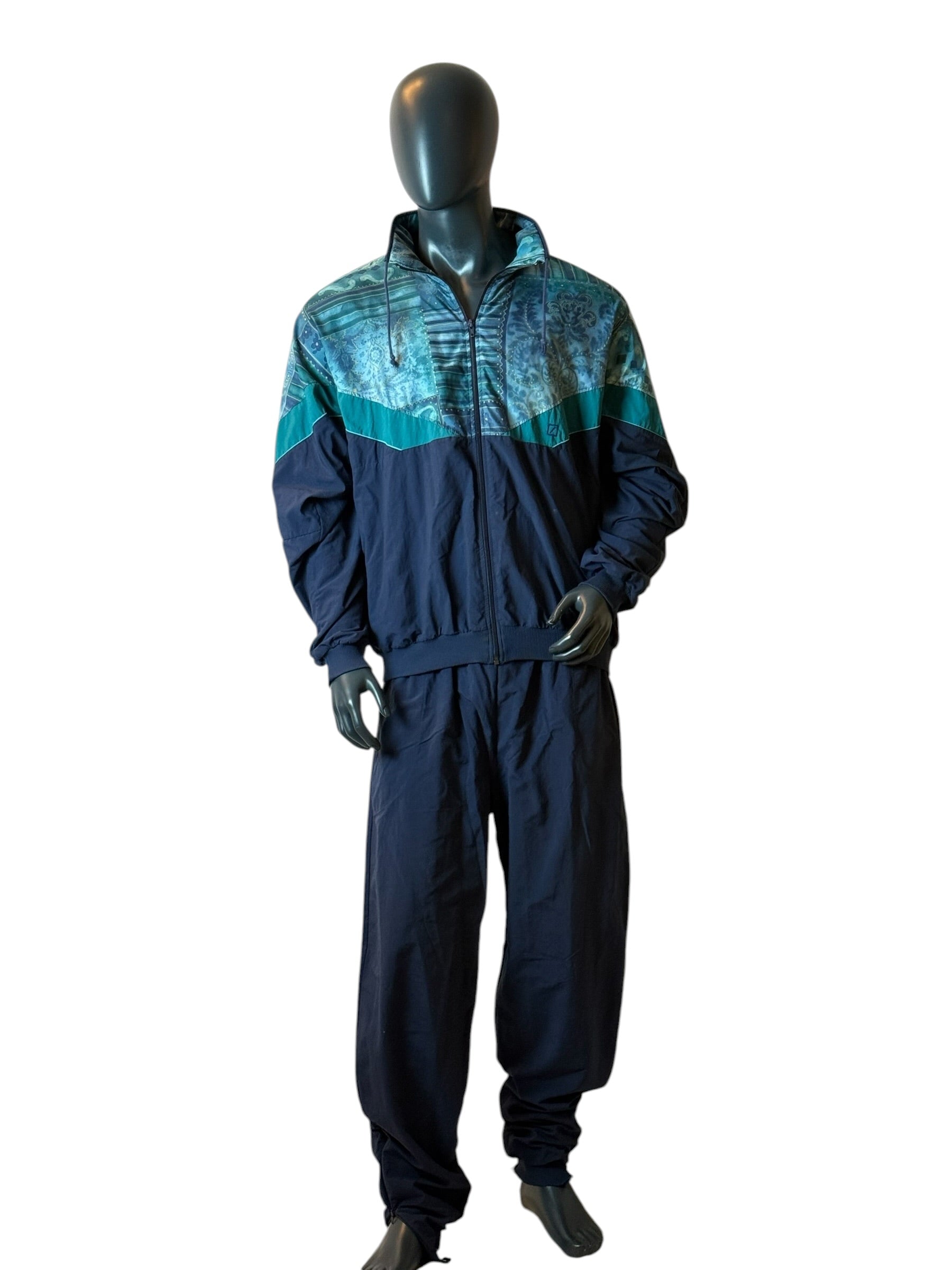 Vintage Deutsche Bank Trainingsanzug 90s Tracksuit Multicolor Size XXL fits M/L